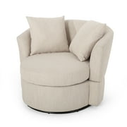 GDF Studio Dawson Contemporary Fabric Upholstered Swivel Club Chair, Beige and Black